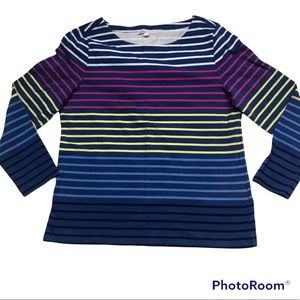Talbots Hello Saturday Bright Striped Casual Tee size Large Petite